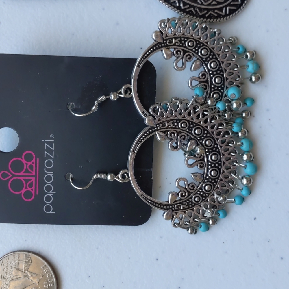 Paparazzi Jewelry Lot of 4 Southwestern Turquoise Blue Dangles - Picture 4 of 5